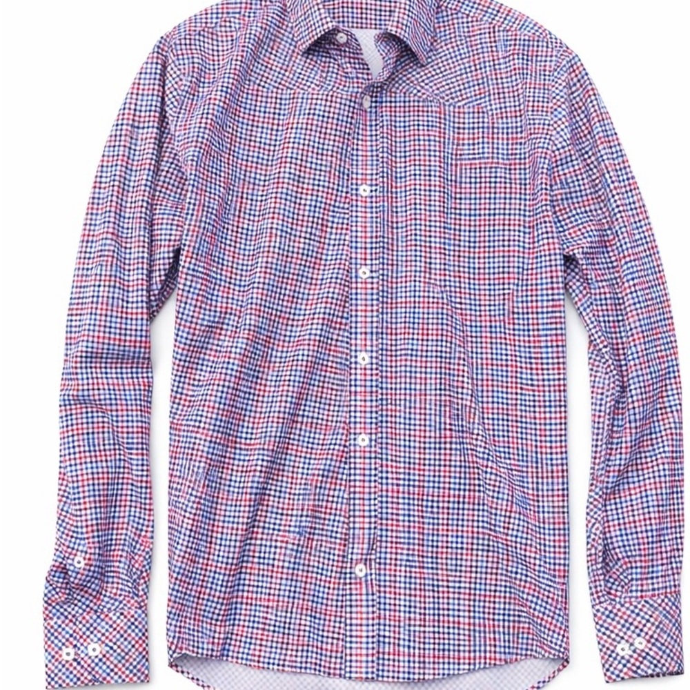 Bugatchi Men's Red and Blue Checkered Shirt